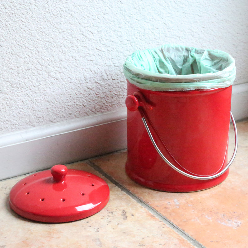 Ceramic Kitchen Compost Bin - Cherry Red