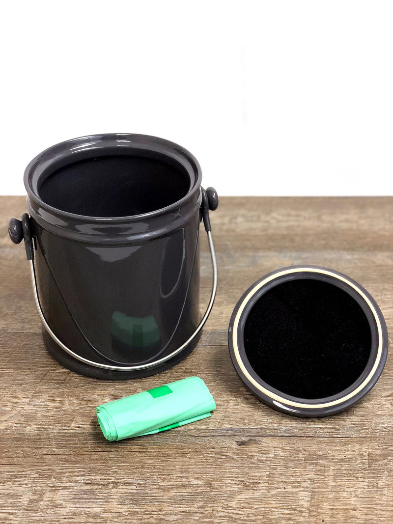 Ceramic Kitchen Compost Bin - Charcoal Grey