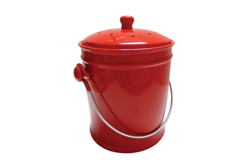 Ceramic Kitchen Compost Bin - Cherry Red